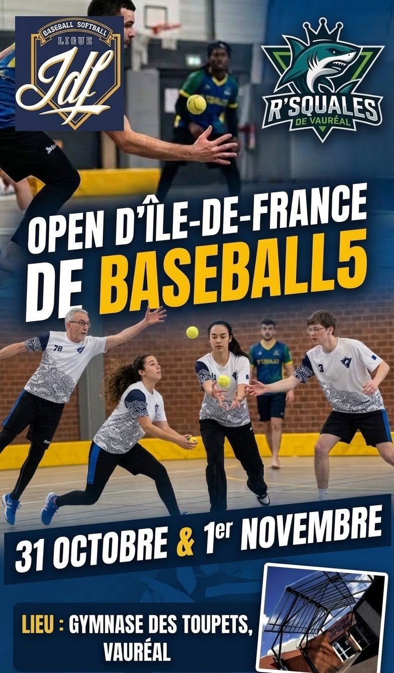 Affiche de l'Open d'Île-de-France de Baseball5, 31 octobre et 1er novembre 2026 au Gymnase des Toupets, Vauréal